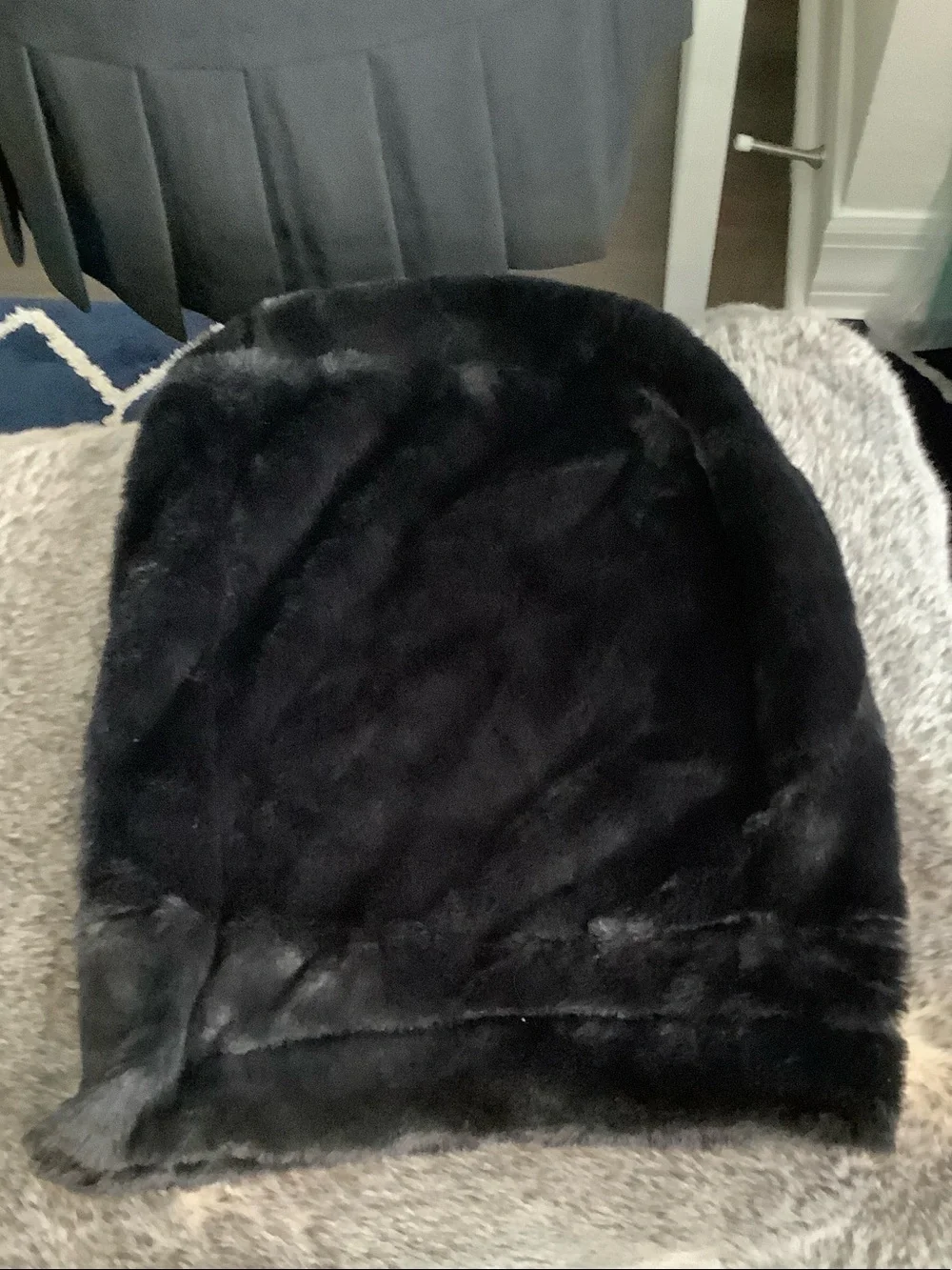 DKNYC Black Plush Faux Fur Bomber Jacket